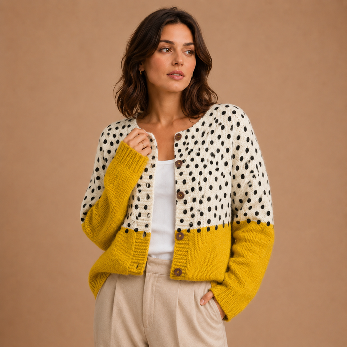 Edwina | Yellow Patterned Button-Up Jumper
