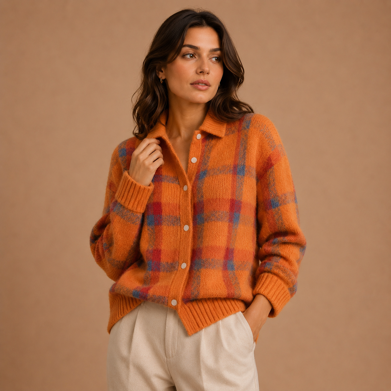 Megan | Check Button-Up Knitted Jacket