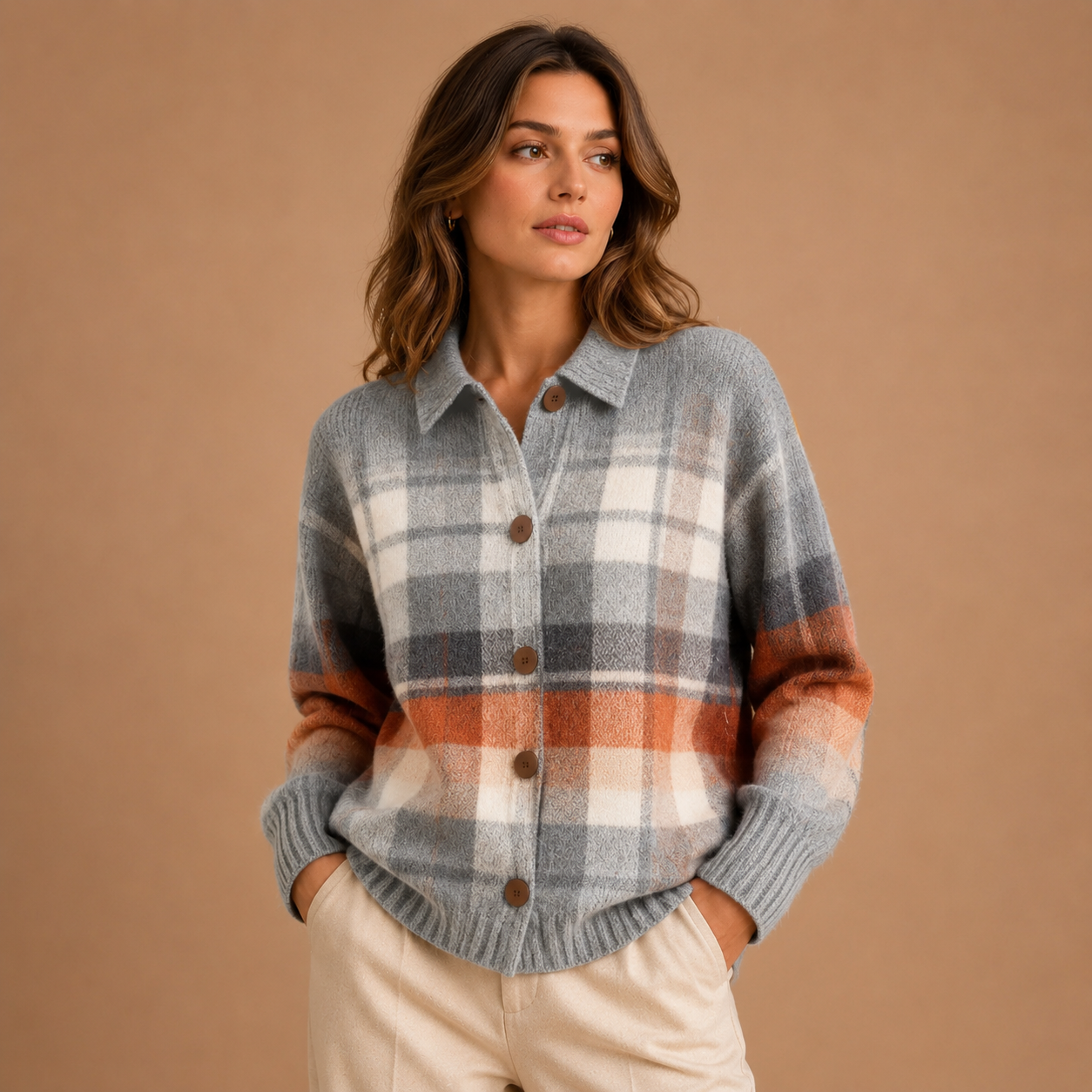 Martha | Warm Check Knitted Jacket