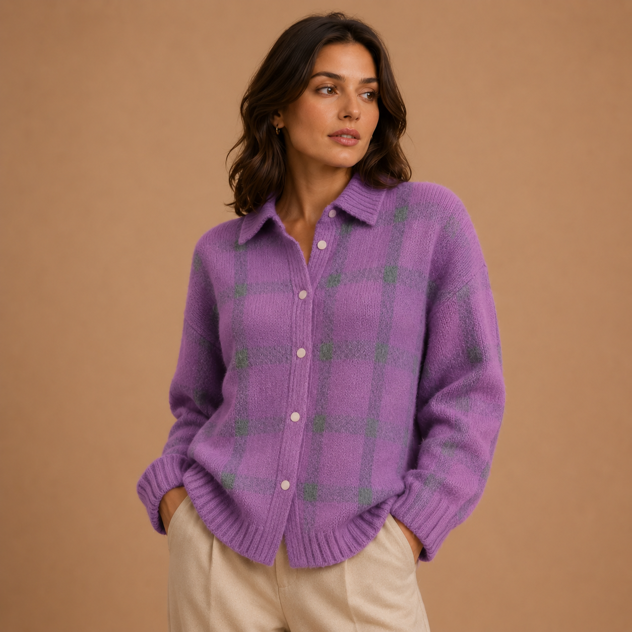 Rebecca | Cosy Check Knit Cardigan