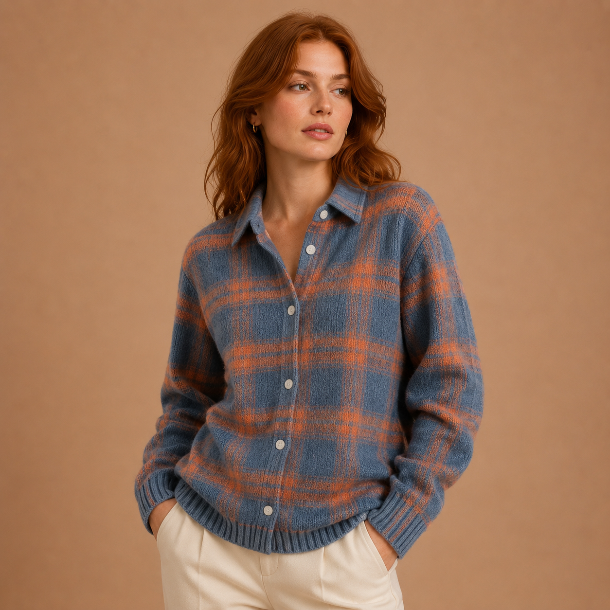 Zara | Warm Blue Check Cardigan