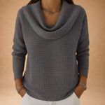 Marina | Warm Waffle-Knit Top with Elegant Draped Collar