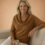 Marina | Warm Waffle-Knit Top with Elegant Draped Collar