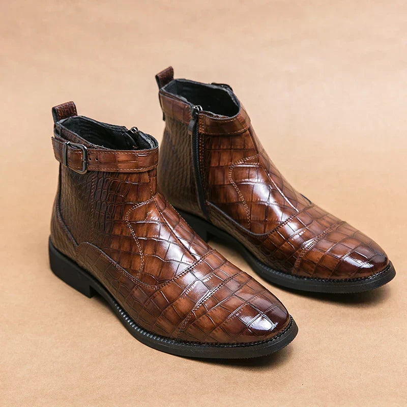 Ivor | Luxury Men's Croc-Pattern Ankle Boots