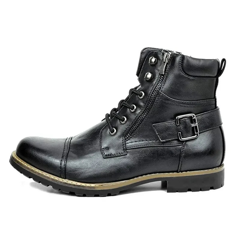 Gilbert | Durable Men's Leather Ankle Boots with Buckle and Laces