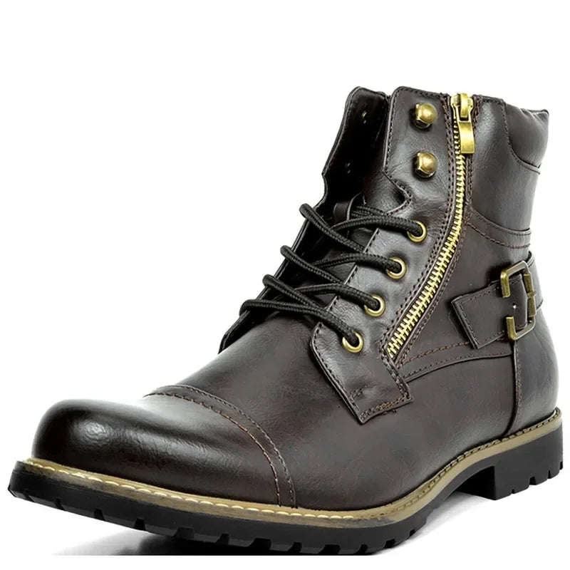 Gilbert | Durable Men's Leather Ankle Boots with Buckle and Laces