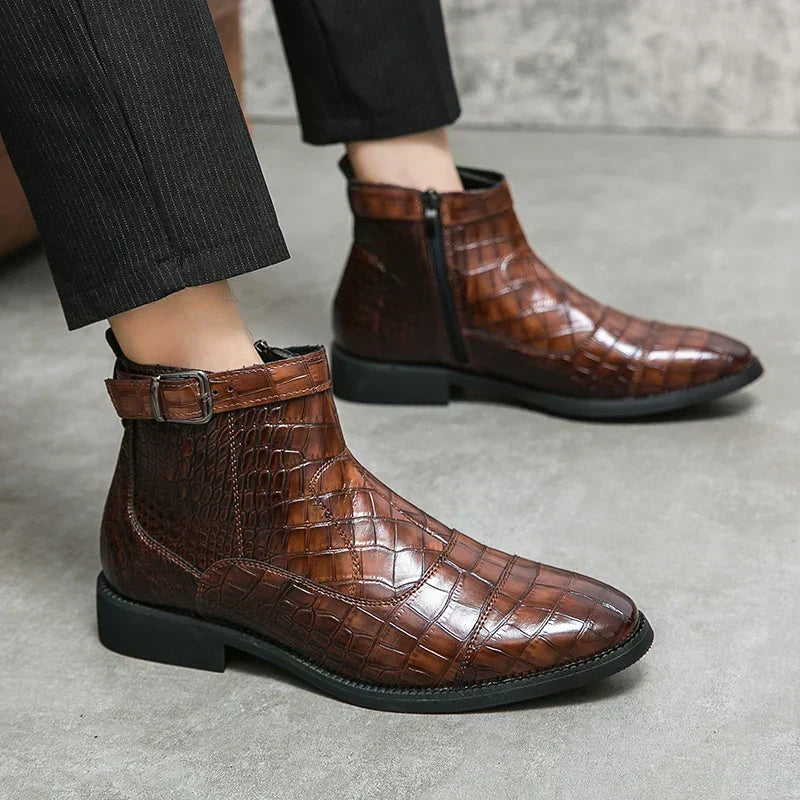 Ivor | Luxury Men's Croc-Pattern Ankle Boots