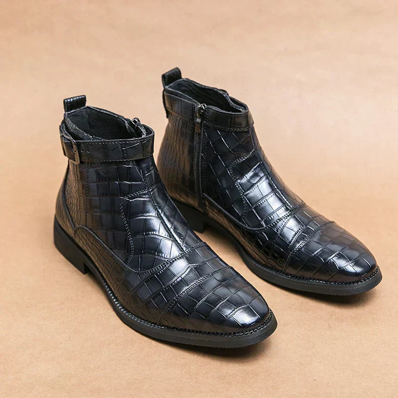 Ivor | Luxury Men's Croc-Pattern Ankle Boots