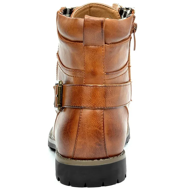 Gilbert | Durable Men's Leather Ankle Boots with Buckle and Laces