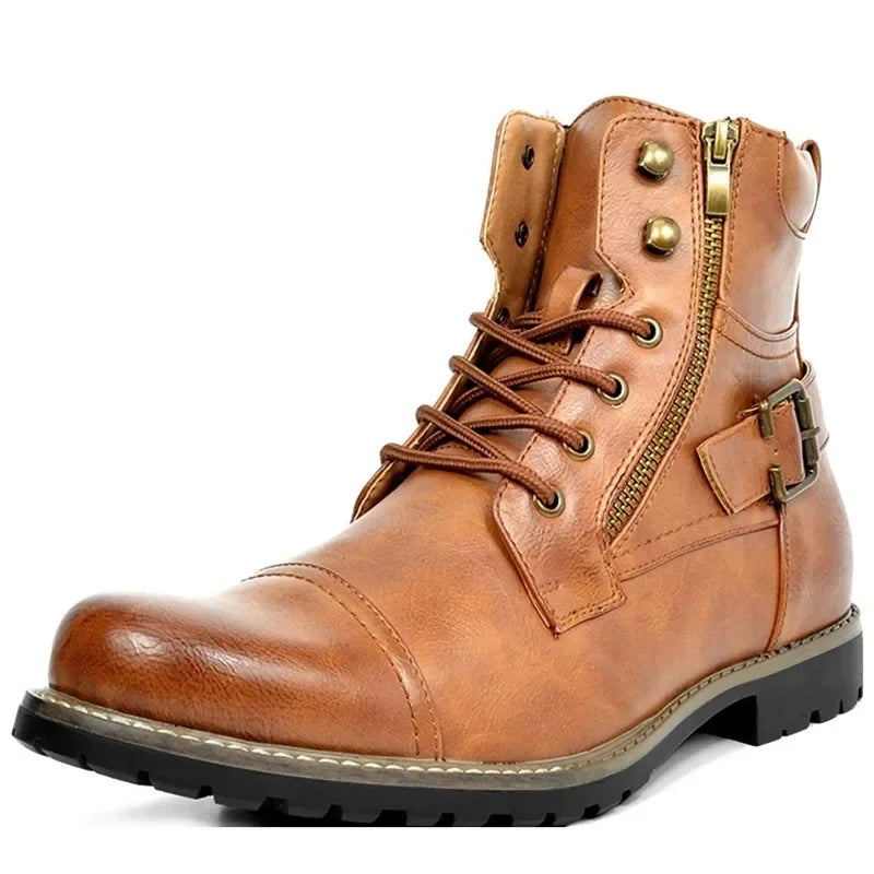 Gilbert | Durable Men's Leather Ankle Boots with Buckle and Laces
