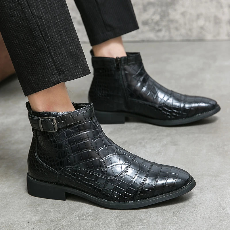 Ivor | Luxury Men's Croc-Pattern Ankle Boots
