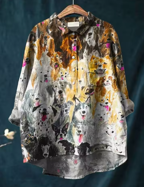Sophie | Comfortable Blouse with Artistic Dog Design