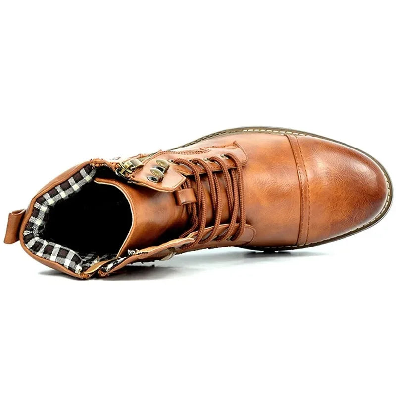 Gilbert | Durable Men's Leather Ankle Boots with Buckle and Laces