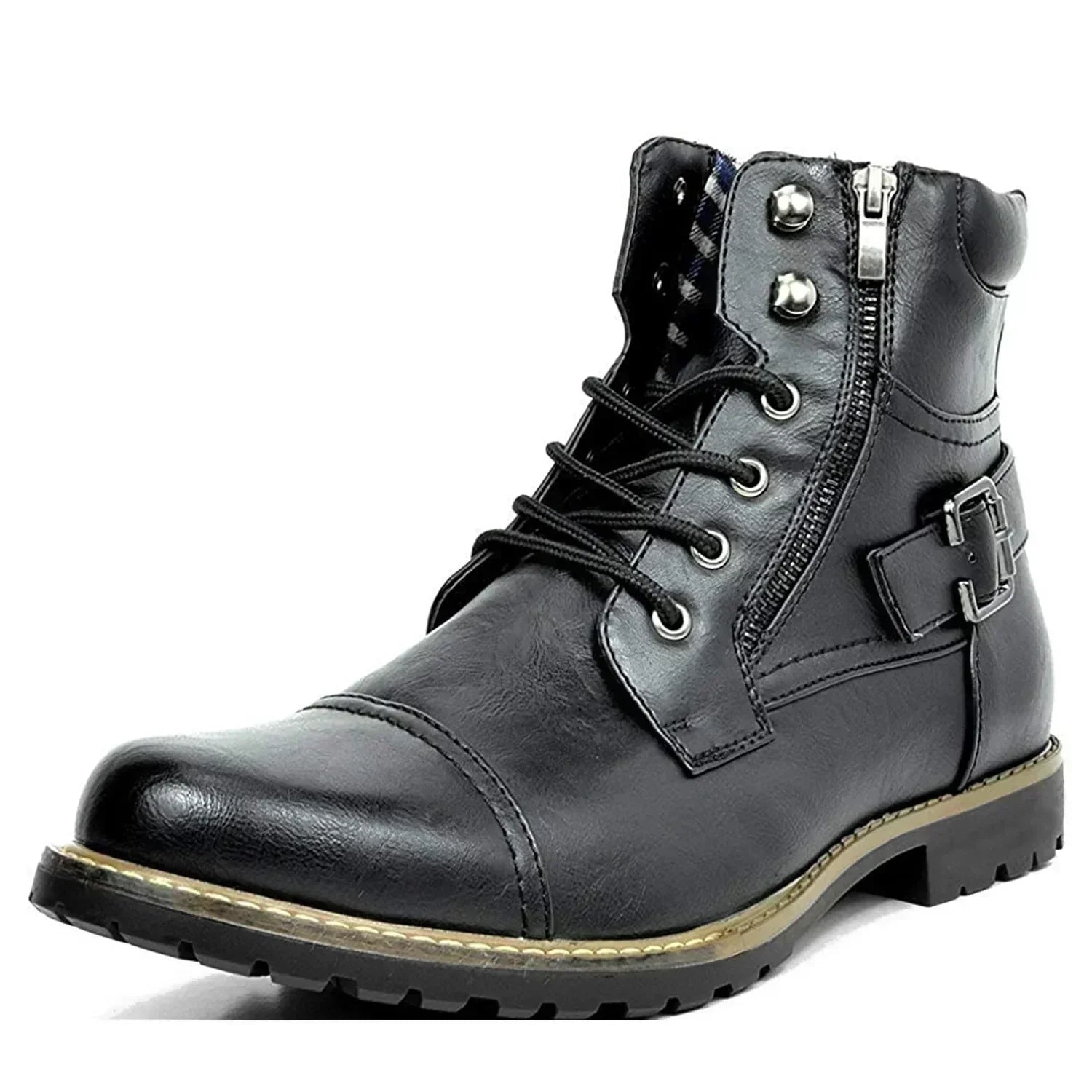 Gilbert | Durable Men's Leather Ankle Boots with Buckle and Laces
