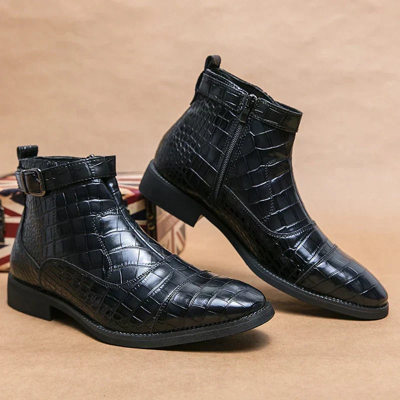 Ivor | Luxury Men's Croc-Pattern Ankle Boots