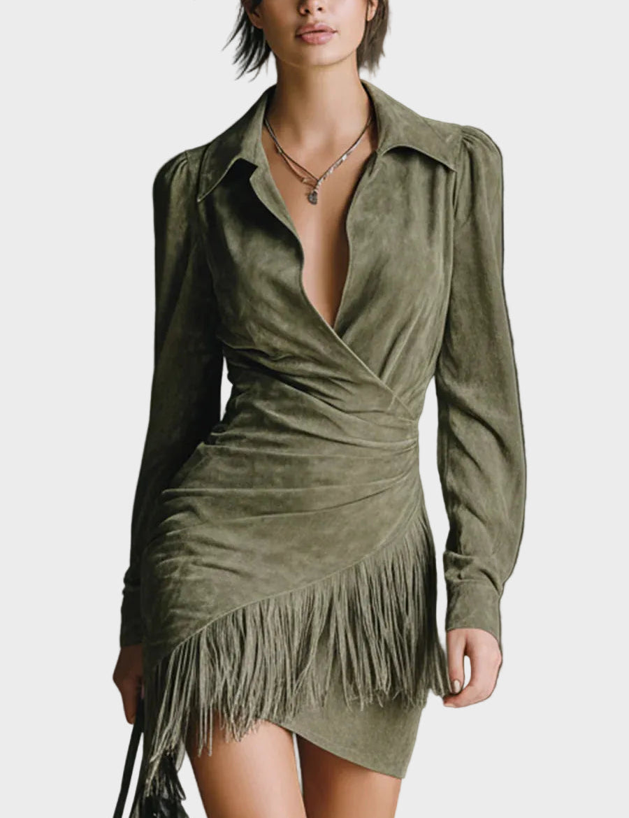 Maureen | Green V-Neck Wrap Dress