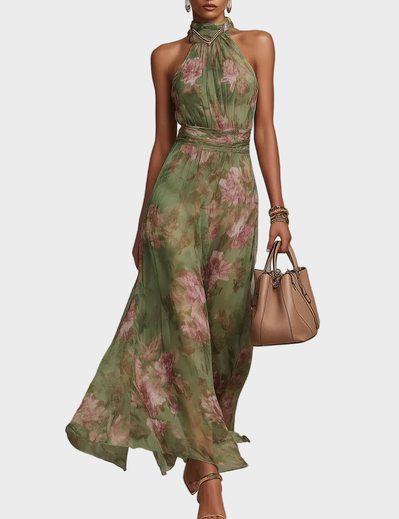 Pippa | Elegant Floral Halterneck Maxi Dress