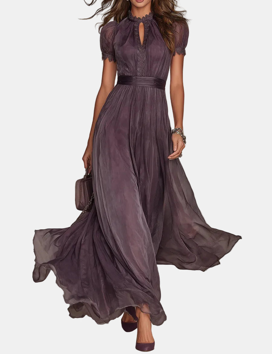 Octavia | Long Purple Lace-Detail Dress
