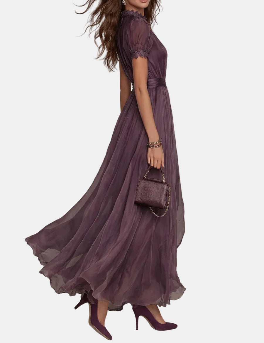 Octavia | Long Purple Lace-Detail Dress