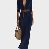 Marian | Collared Single-Button Velvet Maxi Dress