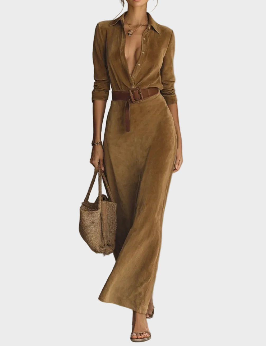 Marian | Collared Single-Button Velvet Maxi Dress