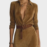 Marian | Collared Single-Button Velvet Maxi Dress