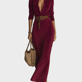 Marian | Collared Single-Button Velvet Maxi Dress