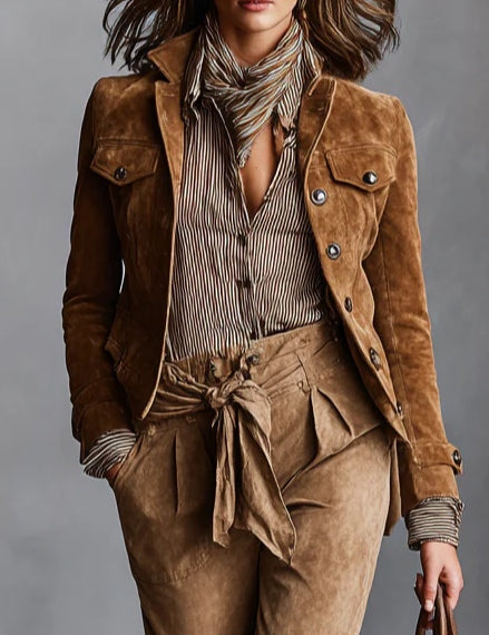 Amelia | Brown Suede Single-Button Cropped Jacket