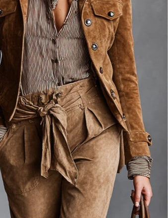 Amelia | Brown Suede Single-Button Cropped Jacket