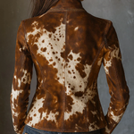 Amanda | Vintage Slim-Fit Stand-Collar Cow Print Jacket