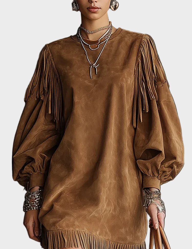 Ophelia | Puff-Sleeve Fringe Mini Dress