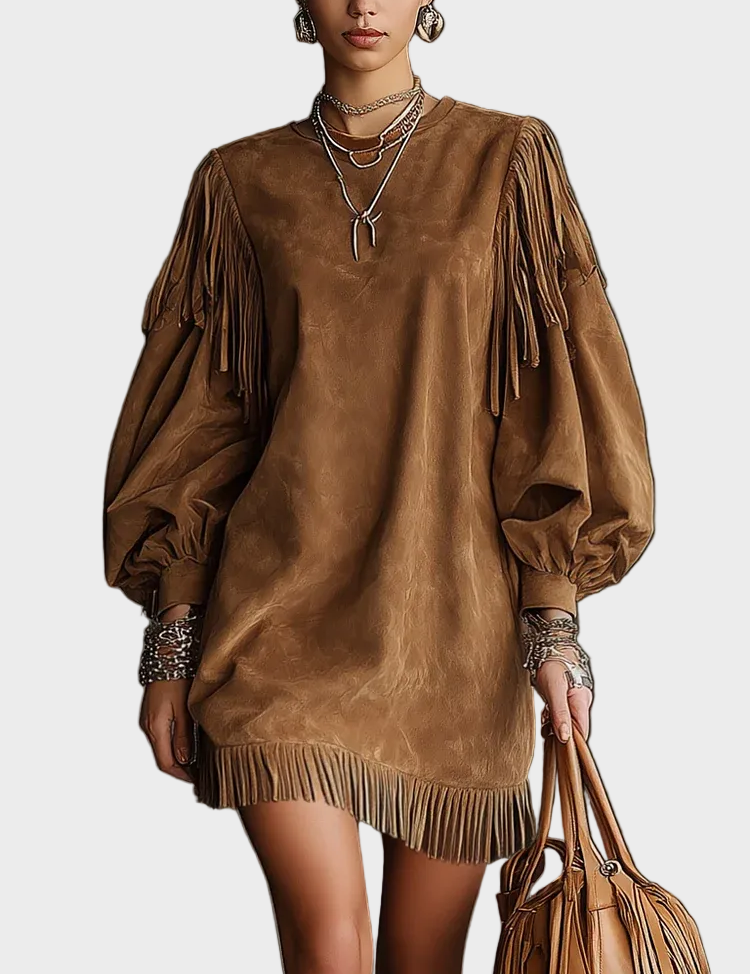 Ophelia | Puff-Sleeve Fringe Mini Dress
