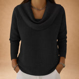 Marina | Warm Waffle-Knit Top with Elegant Draped Collar