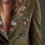 Blanche | Olive Velvet Blazer with Floral Embroidery