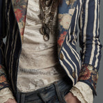 Anna | Striped Floral Cotton-Linen Blazer