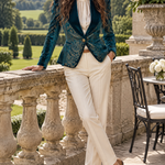 Gwendolen | Retro Turquoise and Gold Blazer with Satin Lapels