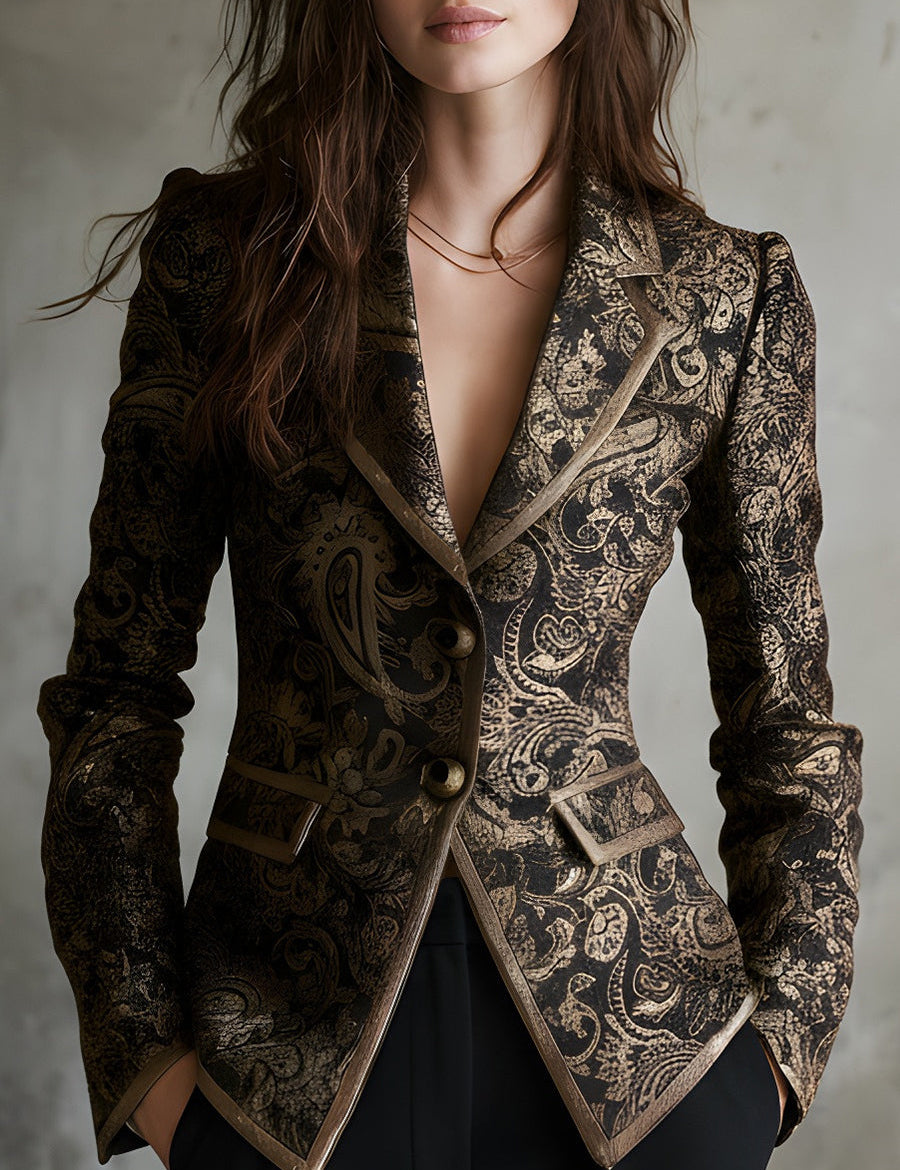 Camilla | Quiet Luxury Paisley Jacquard Blazer with Twisted Lapels