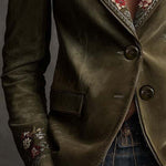 Blanche | Olive Velvet Blazer with Floral Embroidery