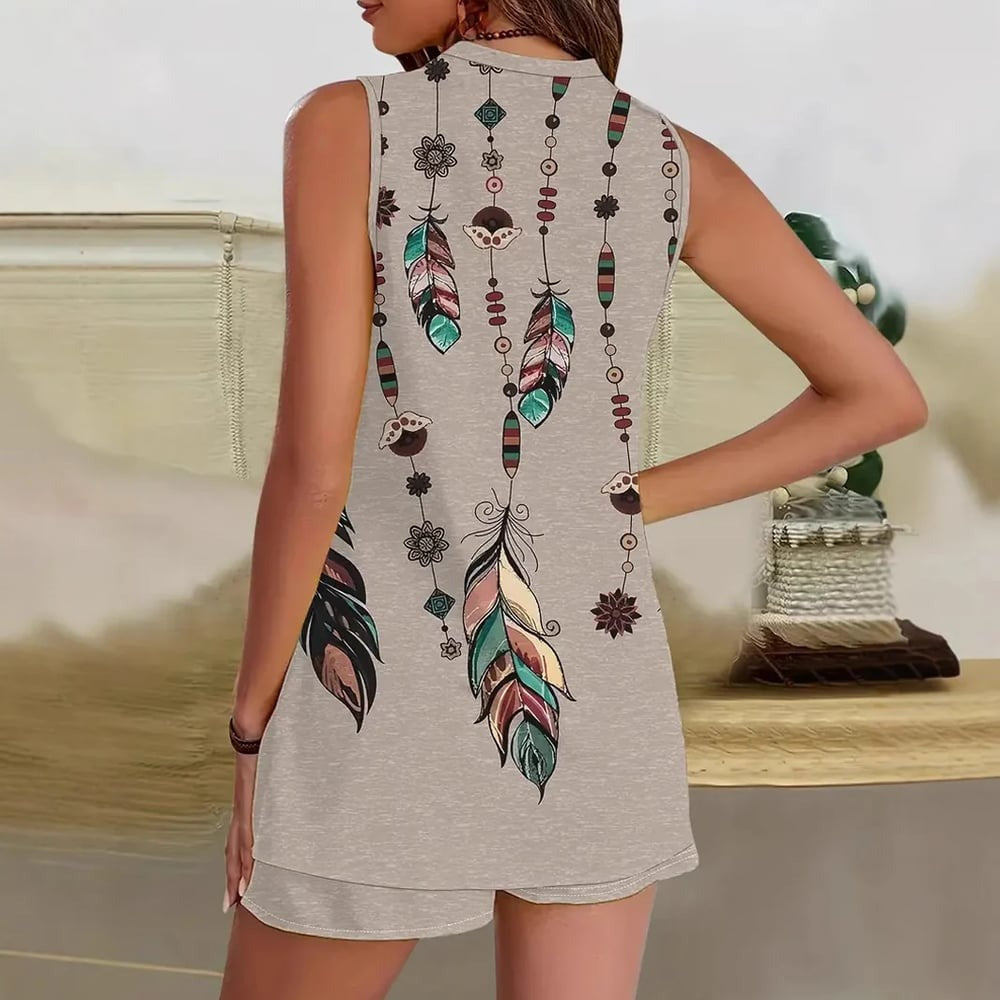 Christine | Boho Lounge Set with Feather Print
