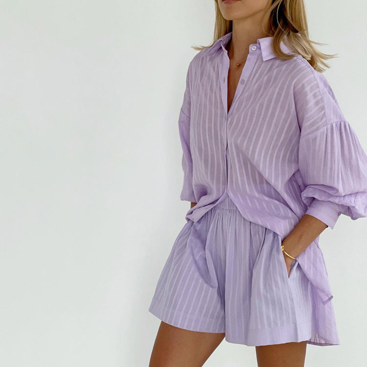 Rebecca | Button-Up Top and Airy Shorts Set