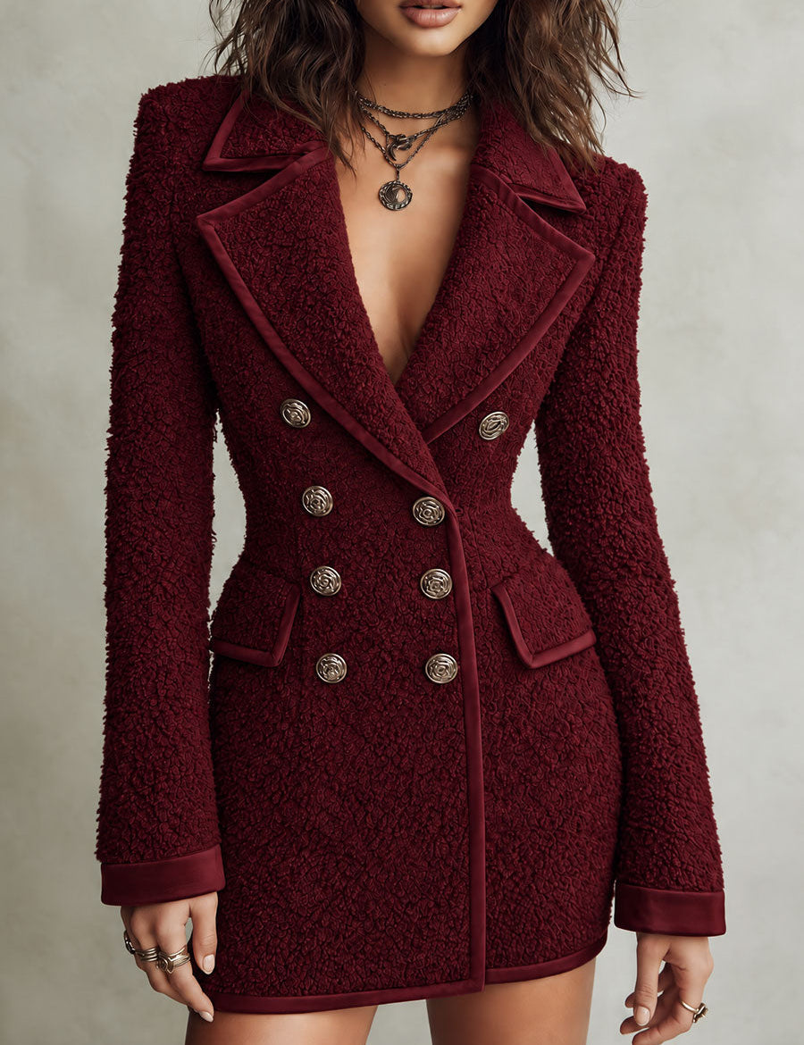 Brenda | Retro Double-Breasted Textured Jacket with Gold Buttons