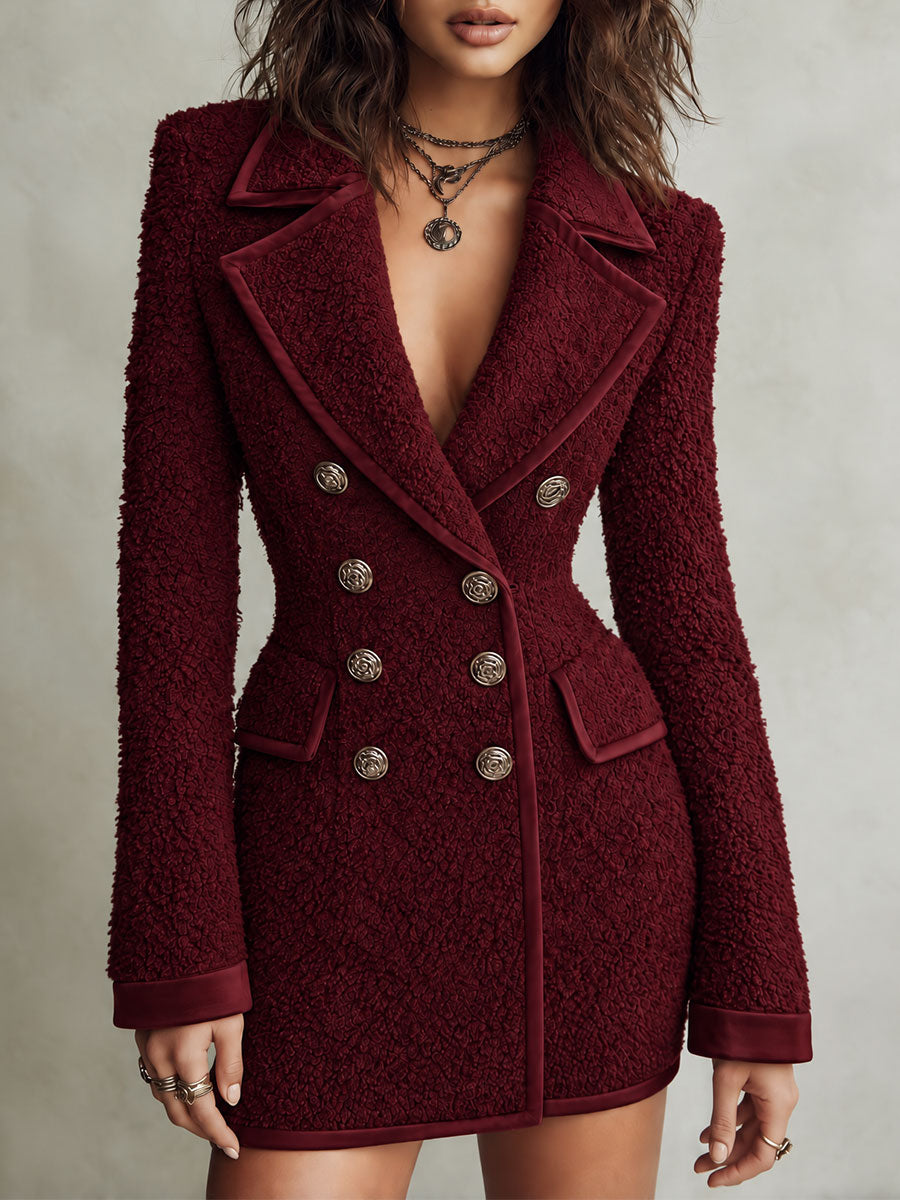 Brenda | Retro Double-Breasted Textured Jacket with Gold Buttons