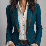 Anne | Retro Herringbone Jacket with Contrast Details