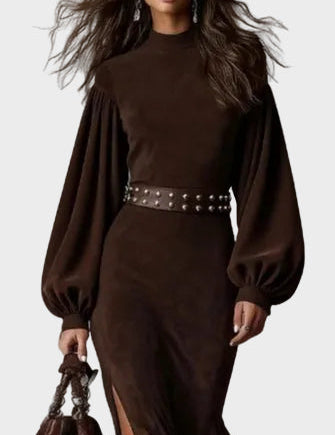 Hilda | High-Neck Balloon-Sleeve Long Dress