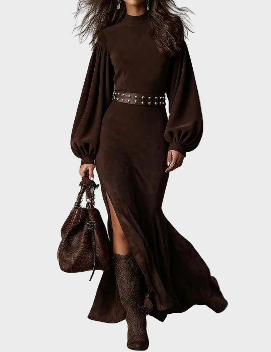 Hilda | High-Neck Balloon-Sleeve Long Dress