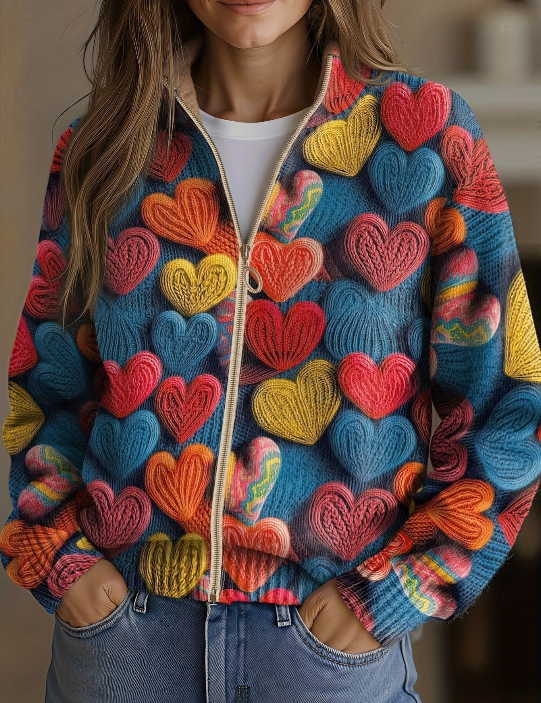 Susannah | Multicoloured Heart Pattern Cardigan