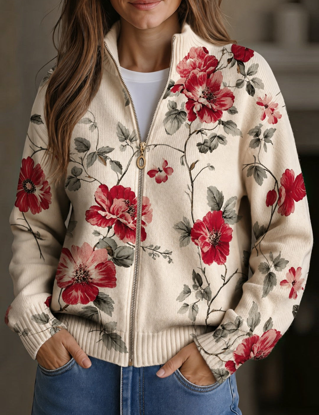 Monica | Vintage Rose Pattern Cardigan