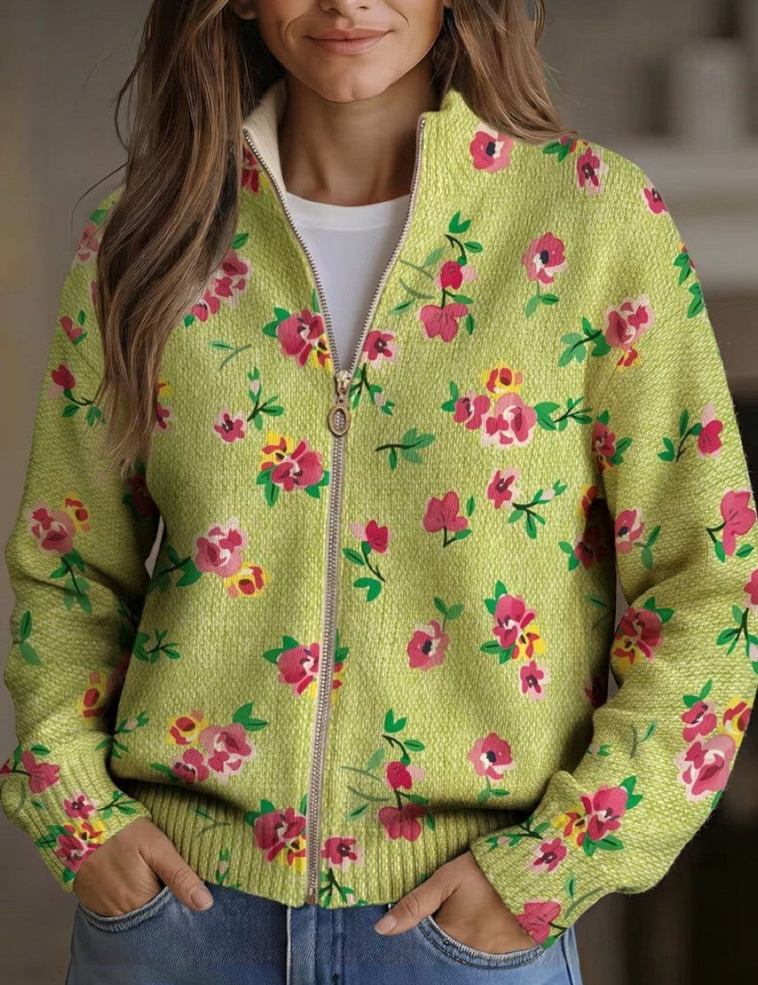 Ellen | Green Floral Pattern Cardigan