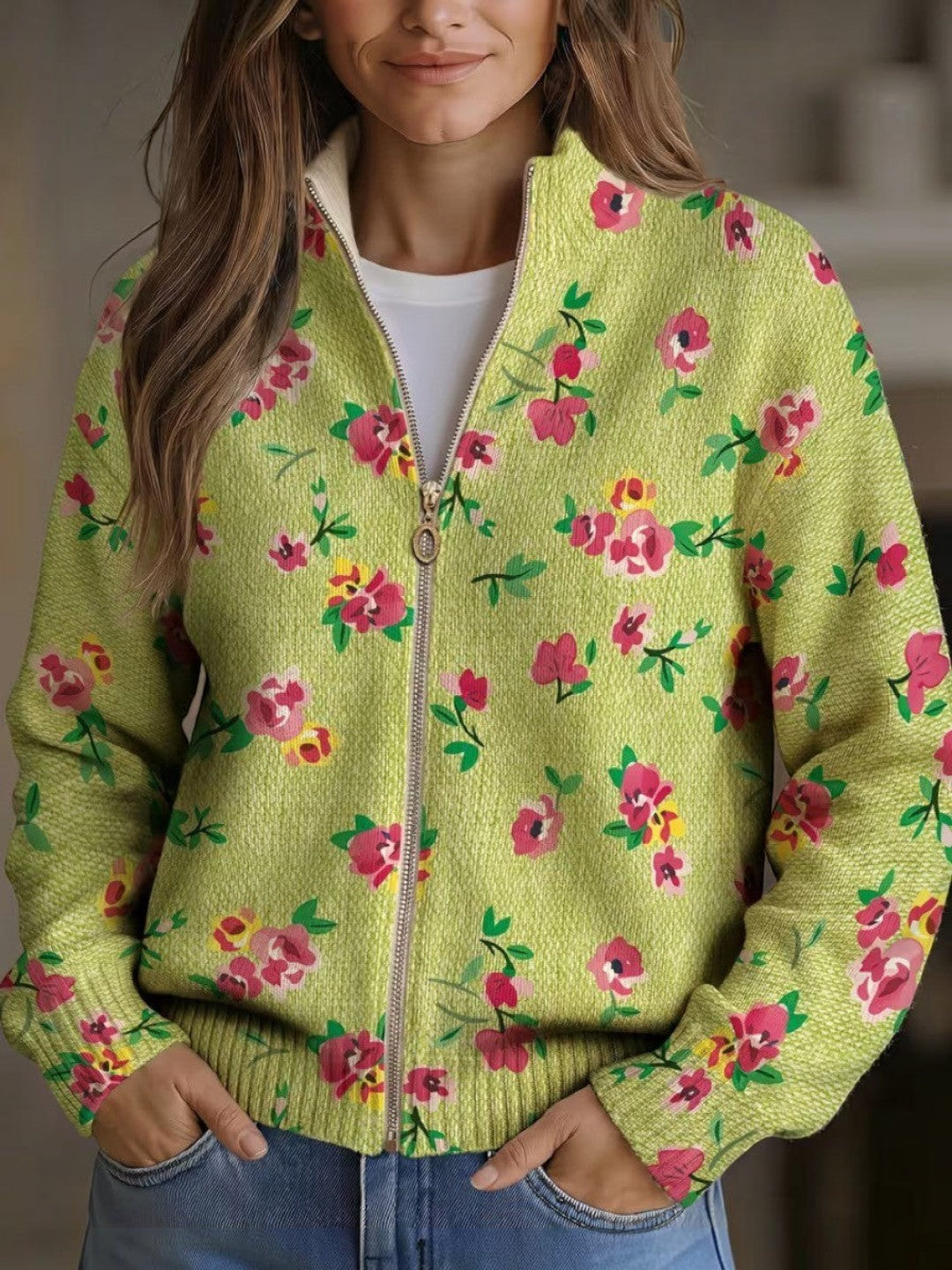 Ellen | Green Floral Pattern Cardigan