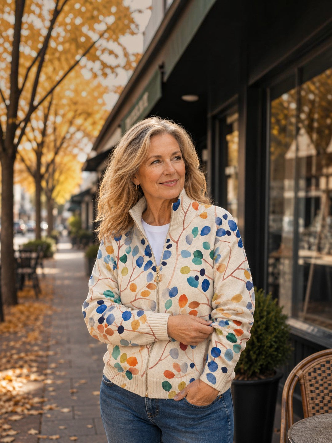 Annie | Multicoloured Leaf Pattern Cardigan